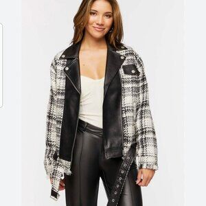 NWT Forever 21 Tweed Faux Leather  Moto Jacket Sz S (1169)